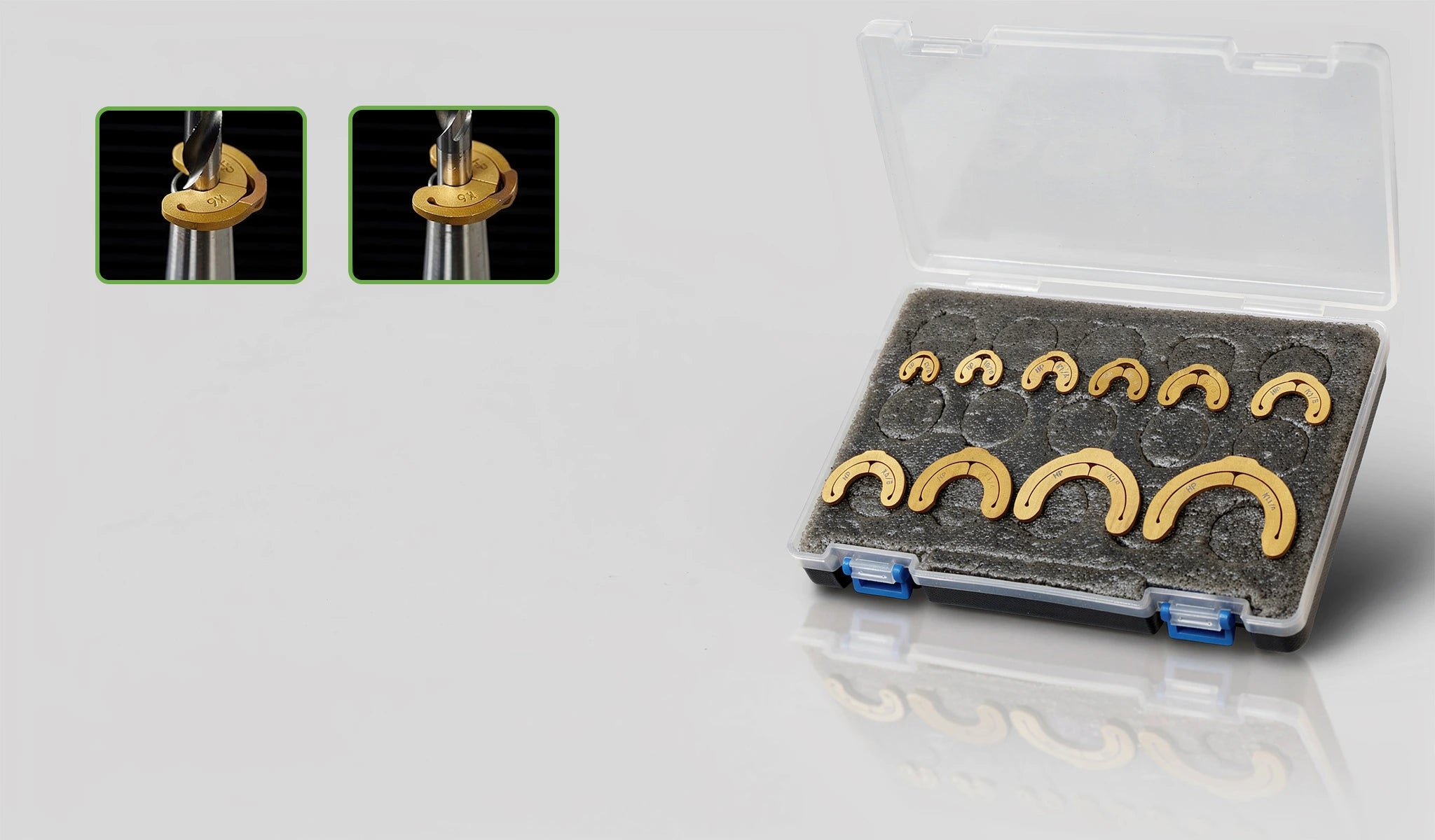 Control your cutting tool (end mills) installation depth precisely with HIPPSC tool clamping clip, designed for every diameters.